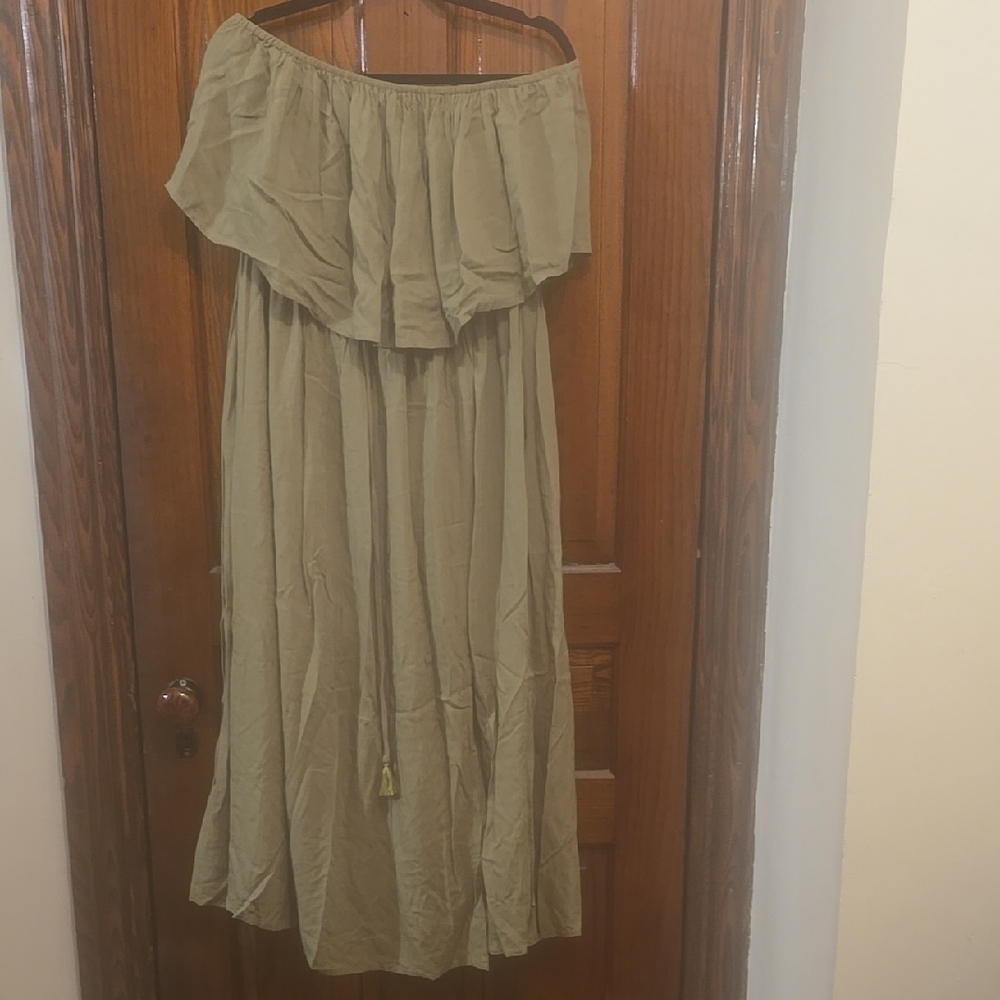 Olive Green Off-Shoulder Maxi Dress